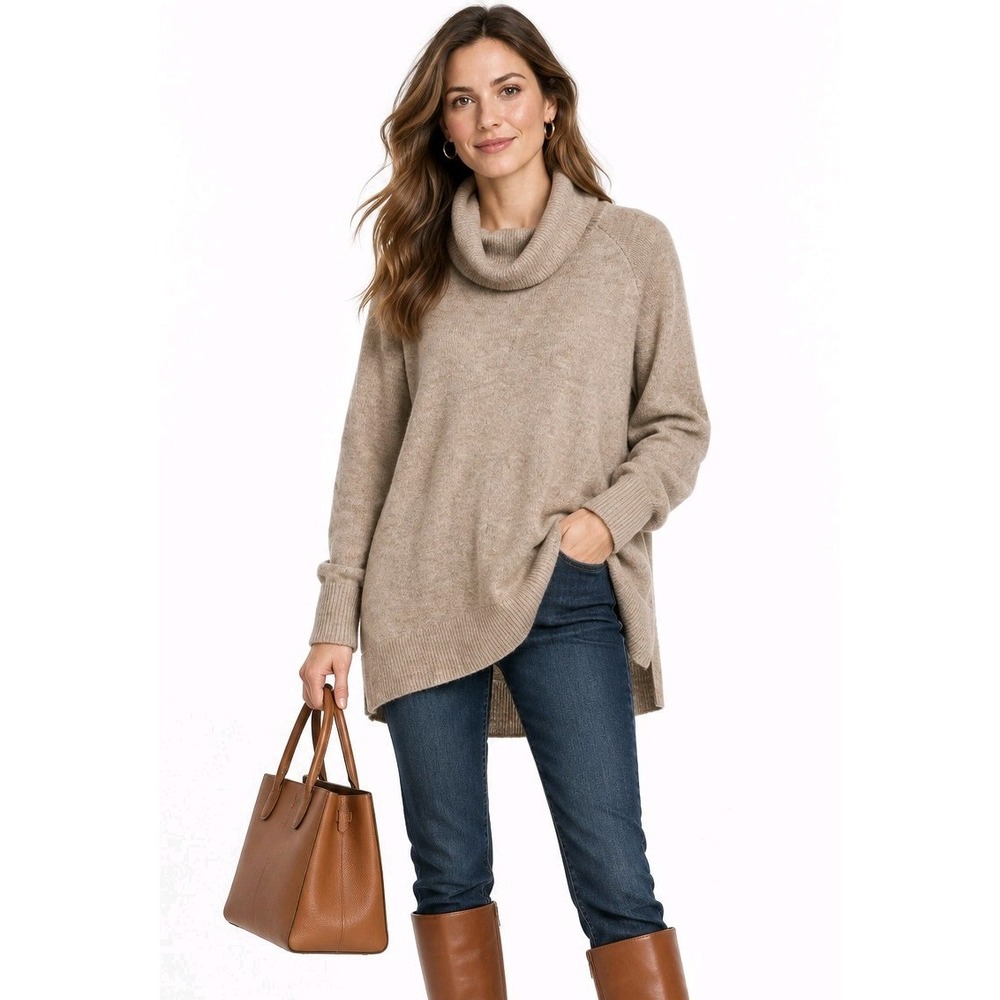 H&M Basic Beige Cowl Neck Tunic Sweater S Preppy Academia Old Money Capsule